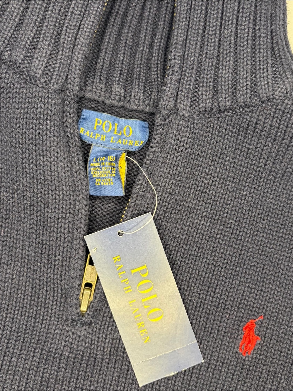 NWT Ralph Lauren Boys Navy Quarter Zip Sweater Size L 14-16 - Picture 4 of 10